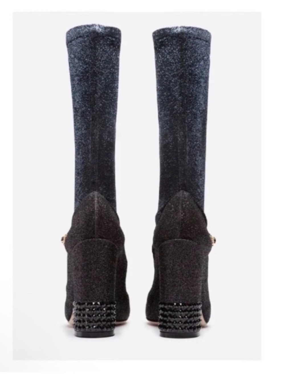 Dolce & Gabbana Crystal Mary Jane Glitter Sock Boots in Black Grey 105mm - Picture 3 of 11